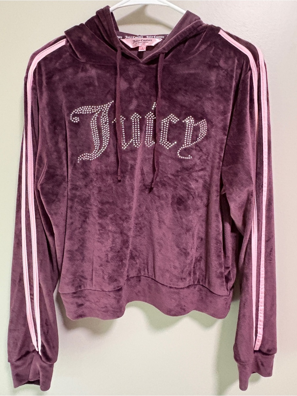 Juicy Couture Plum Velour Hoodie with Pink Logo Trim